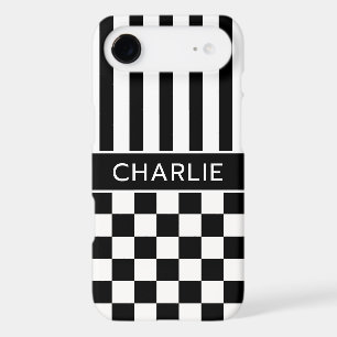 Black and White Chequered Striped Personalized