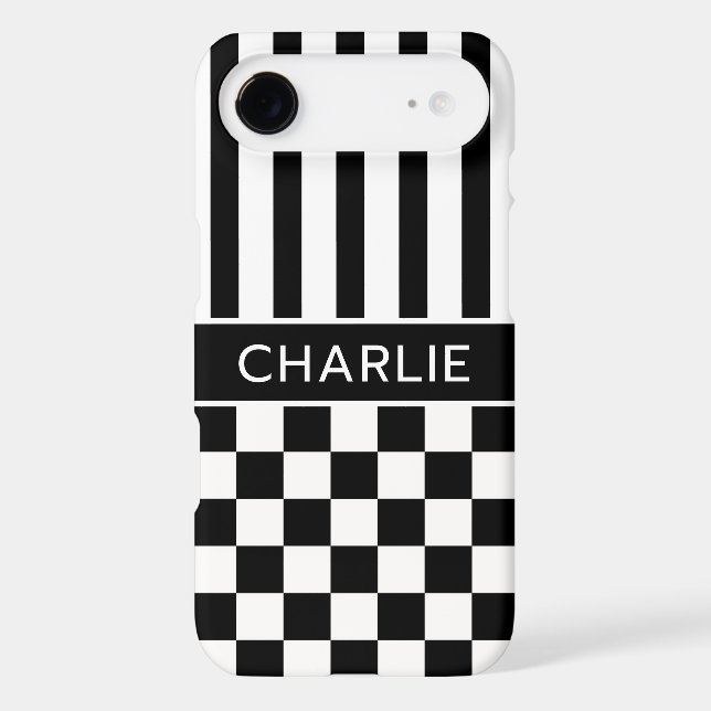 Black and White Chequered Striped Personalized (Back)