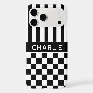Black and White Chequered Striped Personalized