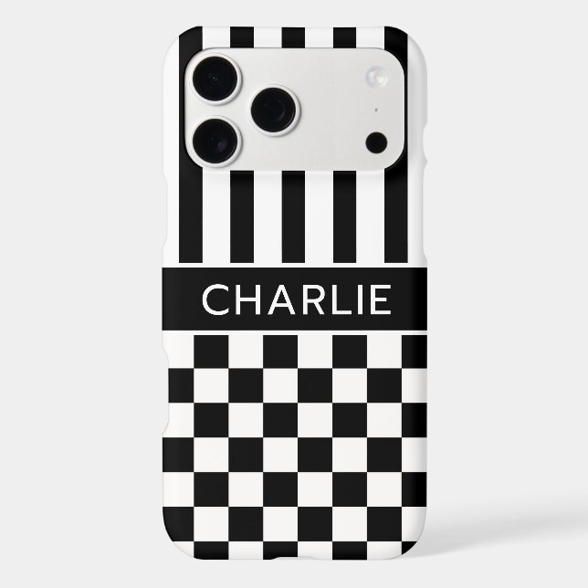 Black and White Chequered Striped Personalized (Back)