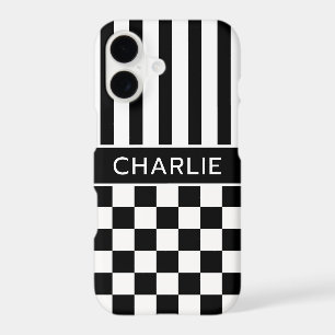 Black and White Chequered Striped Personalized