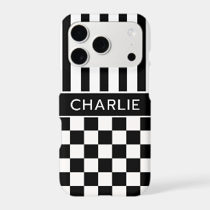 Black and White Chequered Striped Personalized