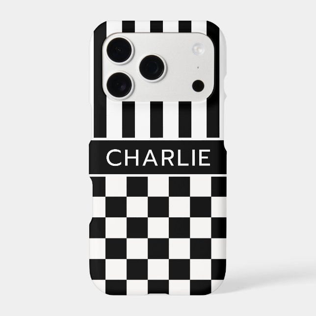 Black and White Chequered Striped Personalized (Back)