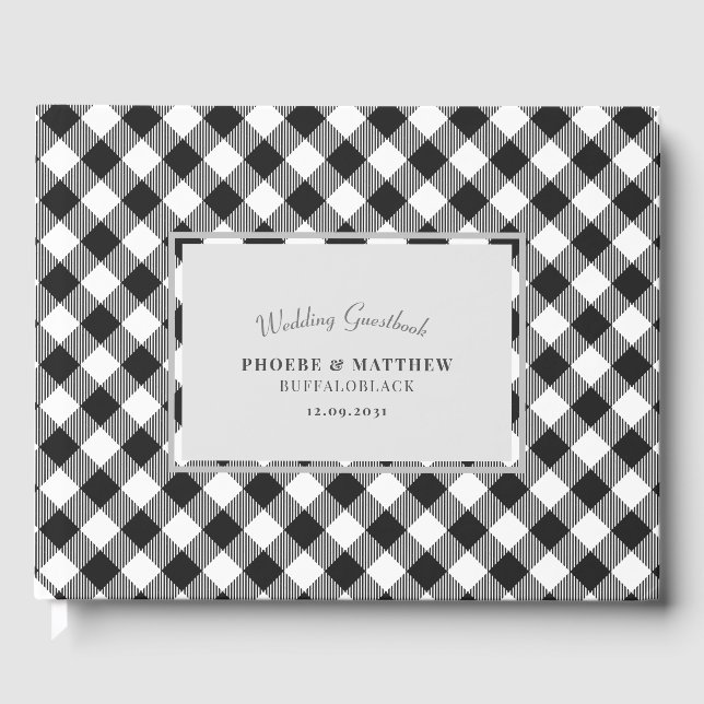 Black and White Chequered Wedding Guest Book (Front)