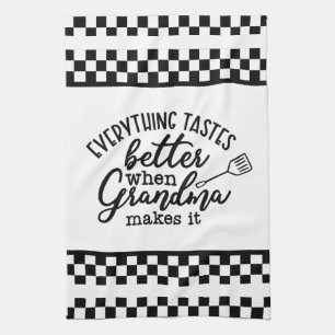 Black and White Chequered with Quote Kitchen Towel