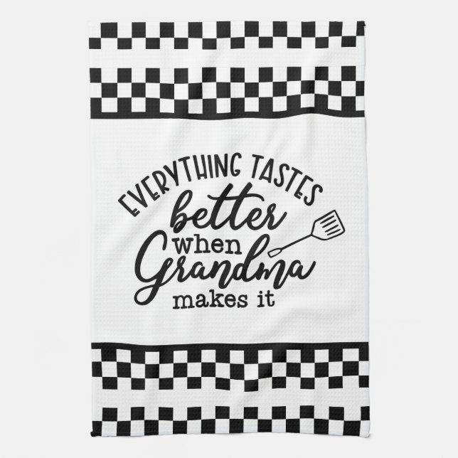 Black and White Chequered with Quote Kitchen Towel (Vertical)
