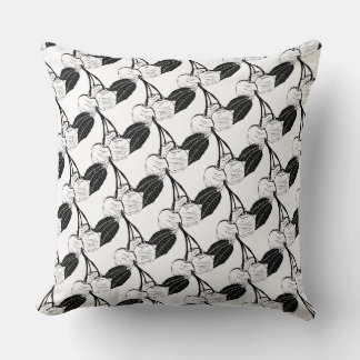 Black and White Cherries Woodcut Throw Pillow