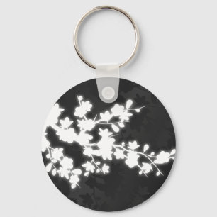 Black And White Cherry Blossom Keychain