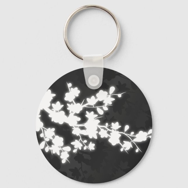 Black And White Cherry Blossom Keychain (Front)