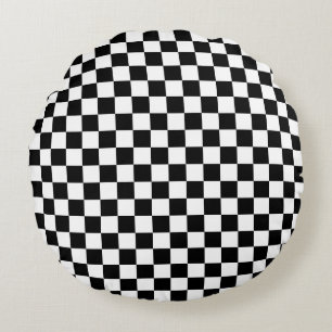 Black and White Chess Digital Print Round Pillow