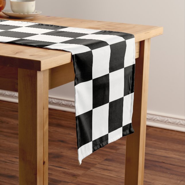 Black and White Chess Digital Print Short Table Runner (In Situ)