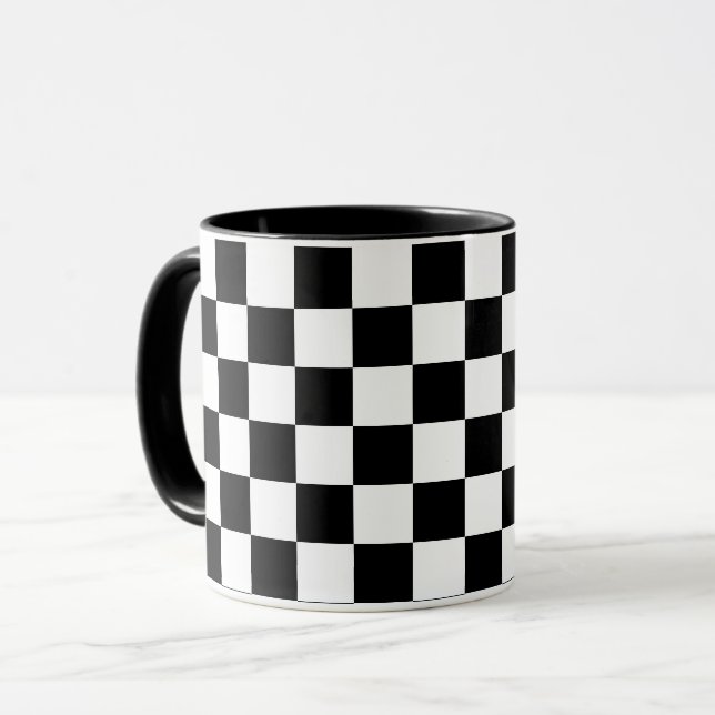 Black and White Chess Game Squares Mug (Front Left)