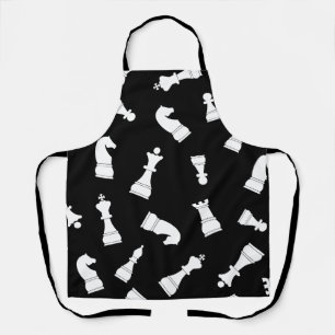 Black and White Chess Piece Pattern Apron