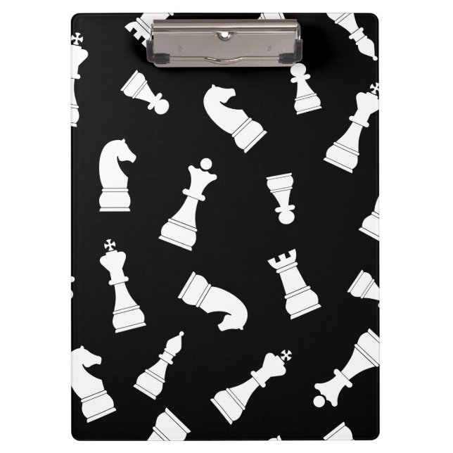 Black and White Chess Piece Pattern Clipboard (Front)