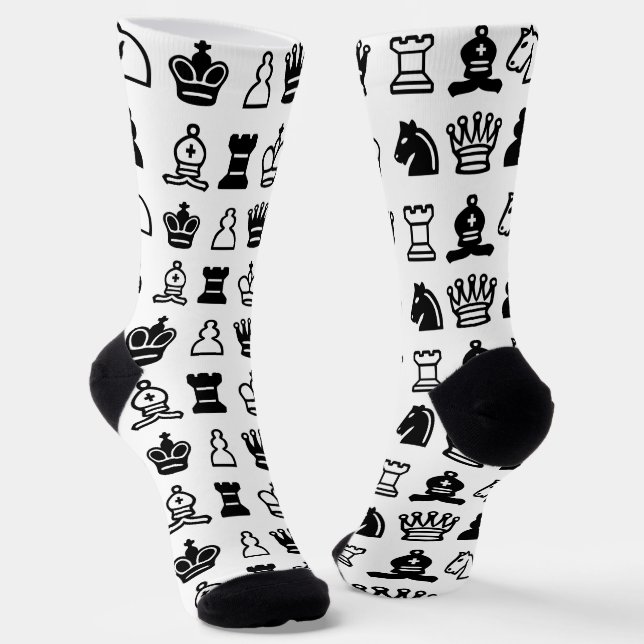 Black and White Chess Piece Pattern Socks (Angled)