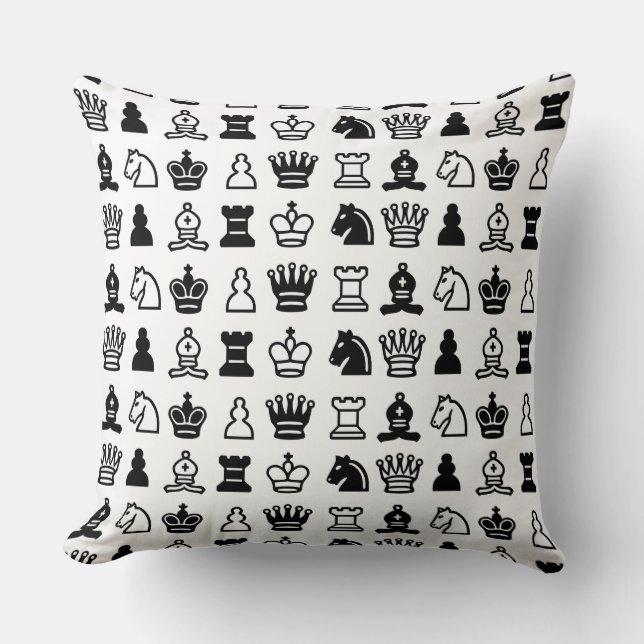 Black and White Chess Piece Pattern Throw Pillow (Front)