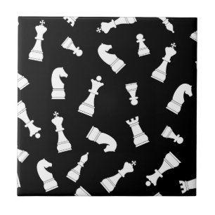 Black and White Chess Piece Pattern Tile