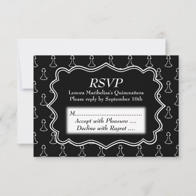 Black and White Chess Themed Quincenera RSVP Card (Front)