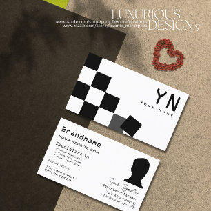Black and White Chessboard with Monogram & Photo Business Card
