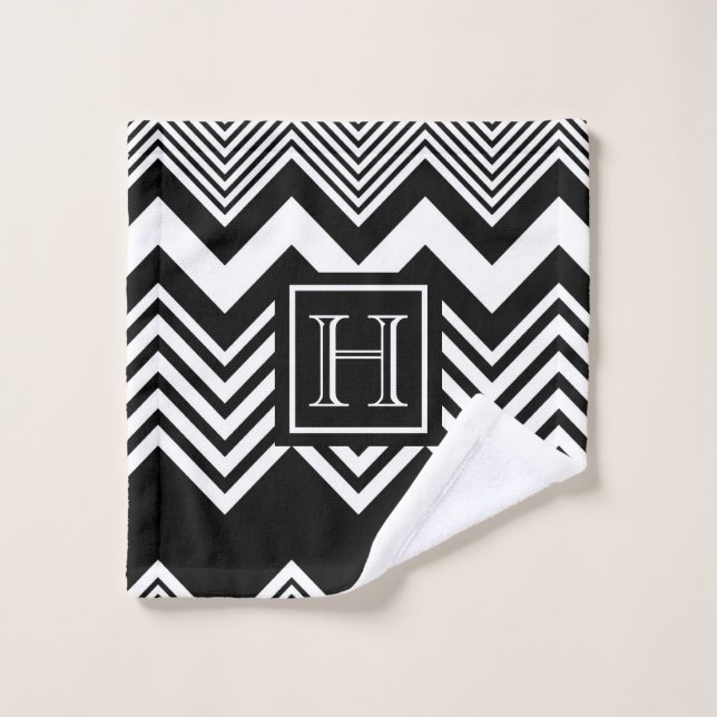 Black and White Chevron Bath Towel Set (Wash Cloth)