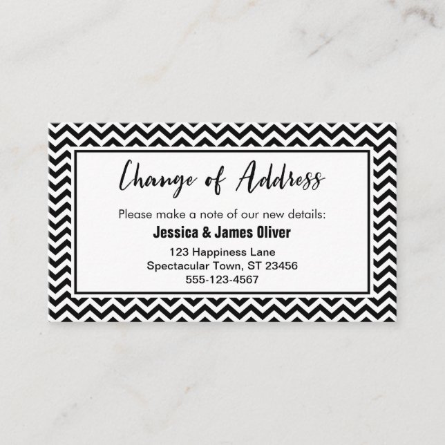 Black and White Chevron "Change of Address" Card (Front)