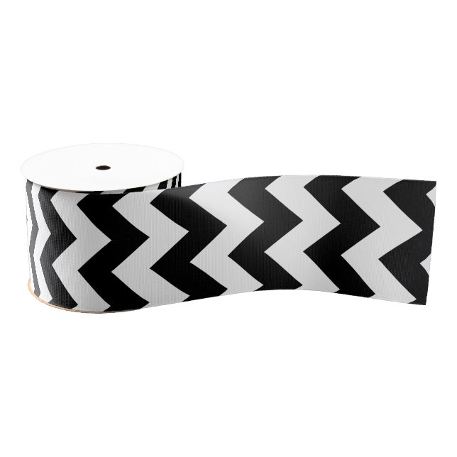 Black and White Chevron Classic Design Grosgrain Ribbon (Spool)