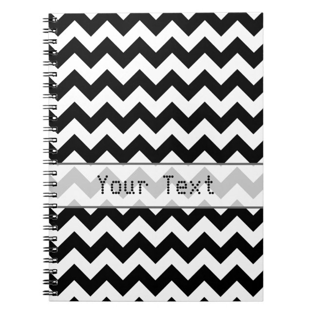 Black and White Chevron - Custom Text Notebook (Front)