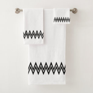 Black and White Chevron Decorative Lines Bath Towel Set