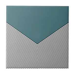 Black and white chevron design and blue triangle tile