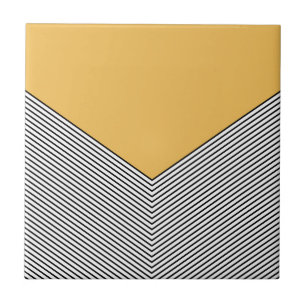 Black and white chevron design and yellow triangle tile