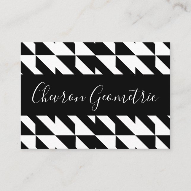 Black and White Chevron Geometric  Business Card (Front)
