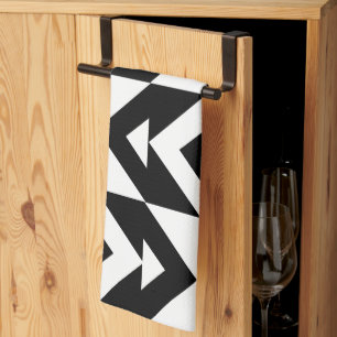 Black and White Chevron Geometric  Kitchen Towel