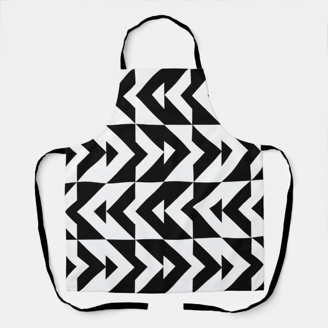 Black and White Chevron Geometric Pattern Apron (Front)