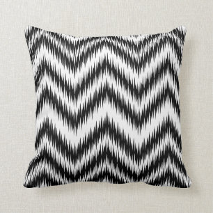 Black and White Chevron Ikat Pattern Pillow