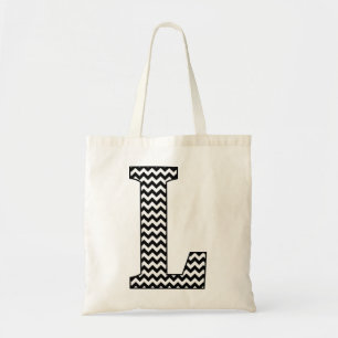Black and White Chevron "L" Monogram Tote Bag. Bag