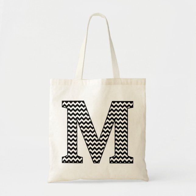 Black and White chevron "M" Monogram Tote Bag (Front)