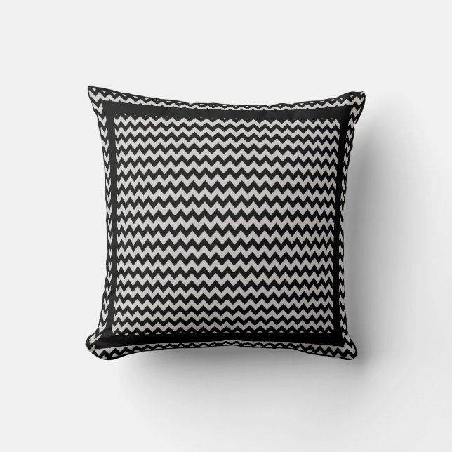Black and White Chevron Modern Zigzag Throw Pillow (Front)