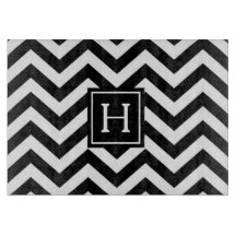 Black And White Chevron Monogram Cutting Board