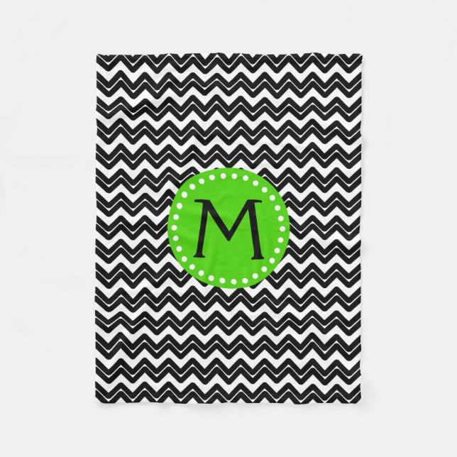 Black and White Chevron Monogram Fleece Blanket (Front)