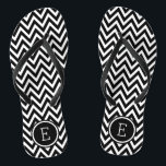 Black and White Chevron Monogram Flip Flops<br><div class="desc">Custom printed flip flop sandals with a stylish modern chevron pattern and your custom monogram or other text in a circle frame. Click Customize It to change text fonts and colours or add your own images to create a unique one of a kind design!</div>