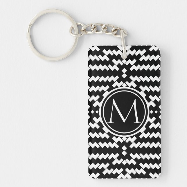 Black and White Chevron Monogram Keychain (Front)