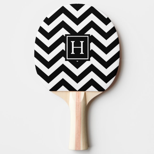 Black And White Chevron Monogram Ping Pong Paddle (Front)