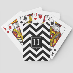 Black And White Chevron Monogram Playing Cards