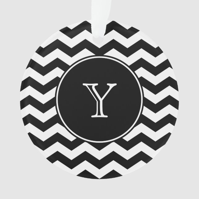Black and White Chevron Monogrammed Ornament (Front)
