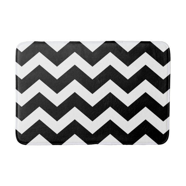 Black and White Chevron Pattern Bath Mat (Front)