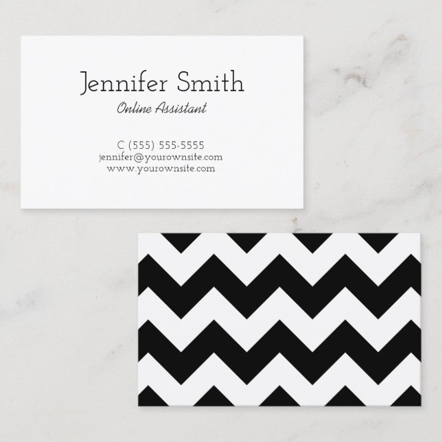 Black and White Chevron Pattern Business Card (Front/Back)