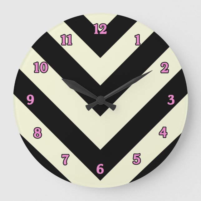 Black and White Chevron Pattern Clock (Front)