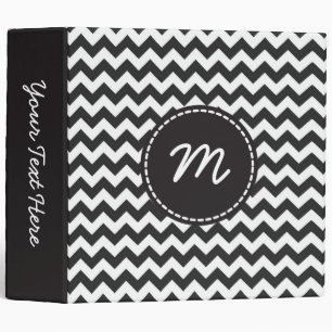 Black and White Chevron Pattern Custom Monogram 2 Binder