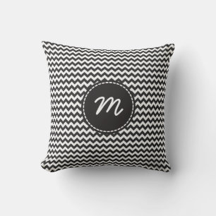 Black and White Chevron Pattern Custom Monogram Throw Pillow