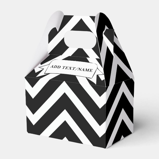 Black And White Chevron Pattern Custom Name Favor Box (Front Side)